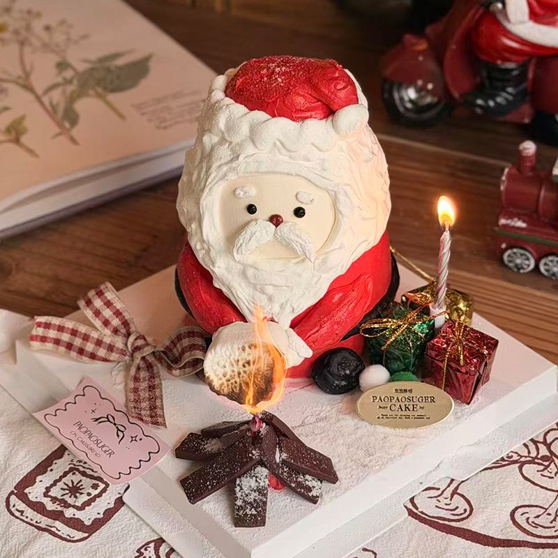 2025圣诞节创意烤火圣诞老人异形蛋糕装饰圣诞惊喜礼包装扮插件