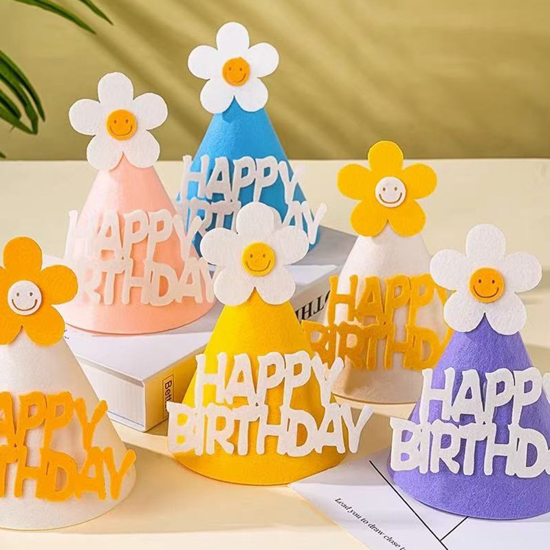 氛围感毛毡花朵儿童生日帽小雏菊蝴蝶结笑脸搞怪派对帽拍照道具,节庆用品/礼品,蛋糕/烘焙装饰用品,淘宝优惠券,粉丝福利购,淘宝优惠卷