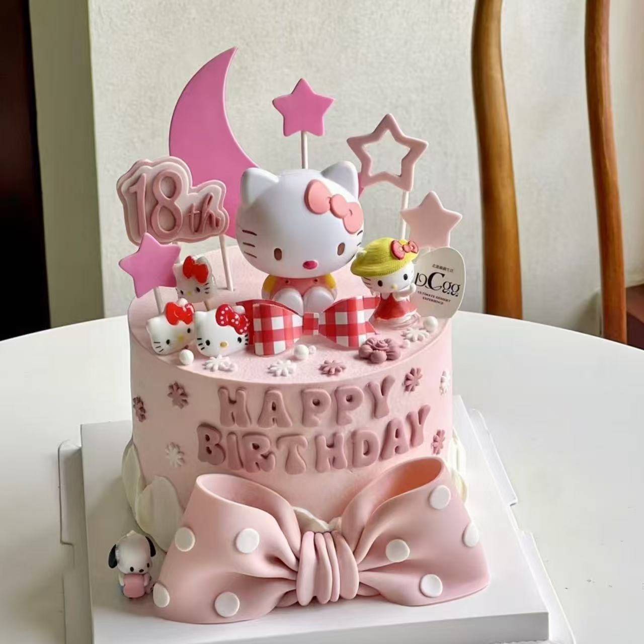 网红蝴蝶结KT猫蛋糕装饰摆件儿童女孩宝宝生日蛋糕烘焙甜品插件