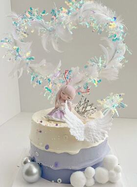 可爱抱猫女孩蛋糕装饰幽静之鹿摆件皇冠叶子一鹿有你甜品台插件