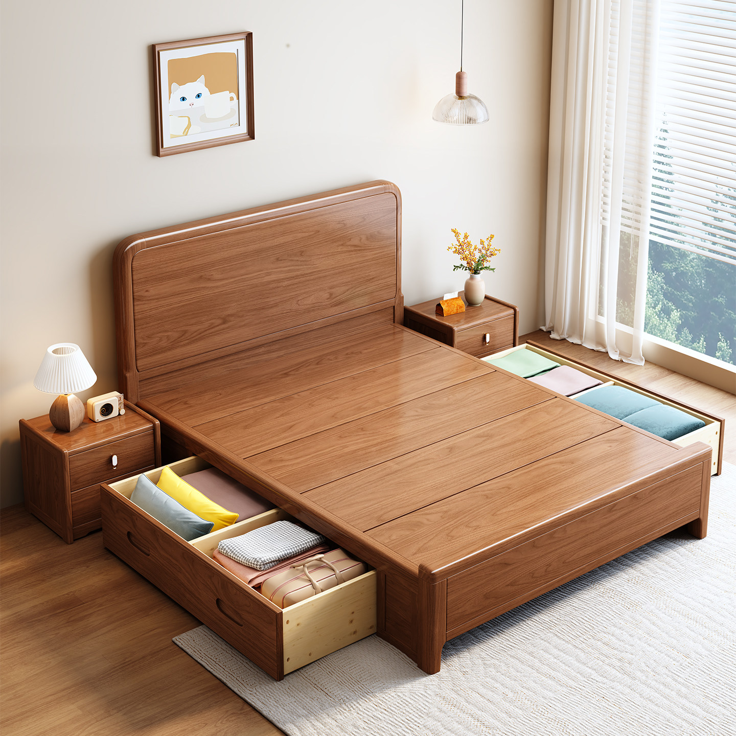 实木床1米2儿童储物床全实木胡桃木床现代简约1米35小户型收纳床,住宅家具,实木床,淘宝优惠券,粉丝福利购,淘宝优惠卷