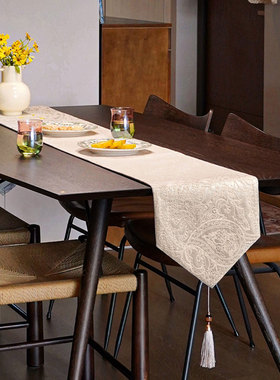 HARTING复古中式餐桌桌旗轻奢高端提花防水长条电视柜盖布台布