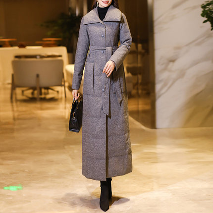 羽绒服女冬季2024年新款人字纹长款到脚踝超长过膝显瘦加厚白鸭绒