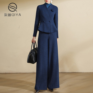 减龄枣红色小外套毛呢阔腿裤 2026新款 两件套 女冬季 气质羊毛套装