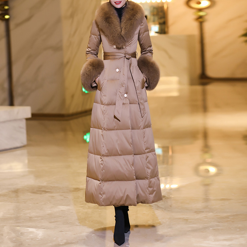 狐狸毛领羽绒服女长款2024新款冬季加厚过膝减龄收腰时尚保暖外套