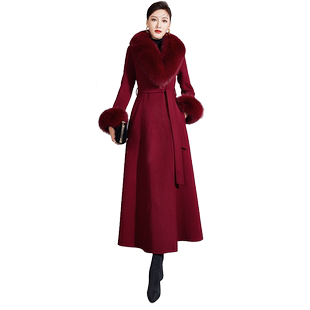 清仓福利双面羊绒呢子大衣女中长款过膝秋冬减龄狐狸毛领毛呢外套