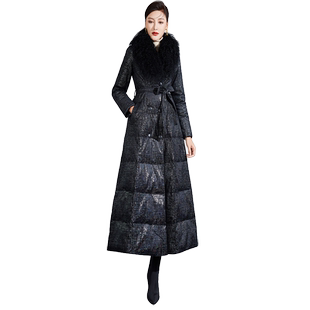 真毛领黑色羽绒服女冬季2026年新款中长款过膝显瘦白鸭绒加厚外套