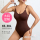 显瘦女士打底纯色排扣三角裤 露背修身 连体衣 3XL胖MM低领无袖 大码