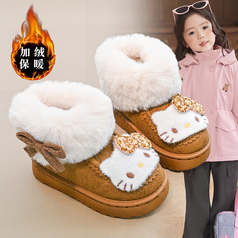 女童加绒雪地靴2025冬季新款中大童保暖毛毛鞋卡通加厚可爱休闲鞋