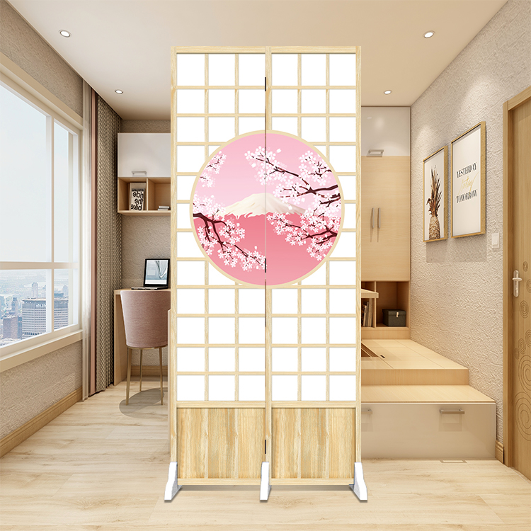2024新品日式和风屏风樱花富士山仿推拉门进门玄关卧室办公隔断折