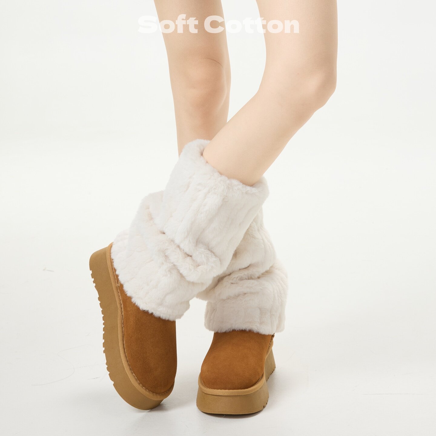 日系白毛绒堆堆袜套女款冬季保暖护腿宽松堆堆感百搭短靴长靴腿套