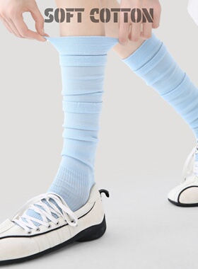 蓝色小腿袜女2026春夏新款外穿高颜值拼接叠穿堆堆袜及膝高筒长袜