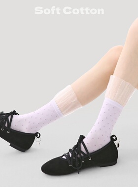 日系jk洛丽塔紫色波点堆堆袜女春夏季薄款外穿蕾丝花边拼接中筒袜