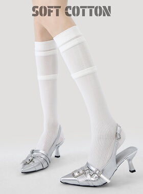 日系jk学院风及膝长袜女春夏薄款微透叠穿拼接高筒袜子显瘦堆堆袜