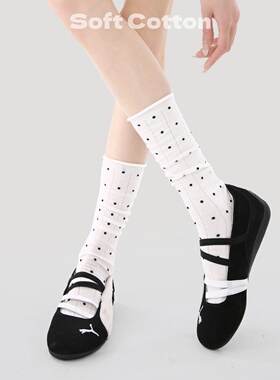 日系jk洛丽塔波点袜子女春夏白色卷边长筒袜韩版ins潮中筒堆堆袜