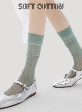 日系学院风浅绿色堆堆袜女春夏季薄款jk洛丽塔及膝长筒袜子小腿袜