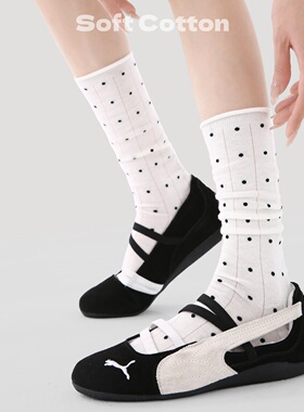 卷边堆堆袜春夏季薄款白色波点中筒袜日系氛围感学院风长筒袜女