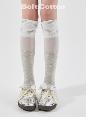 袜子女士2026新款爆款春夏灰色及膝长筒堆堆袜配德训鞋花边小腿袜
