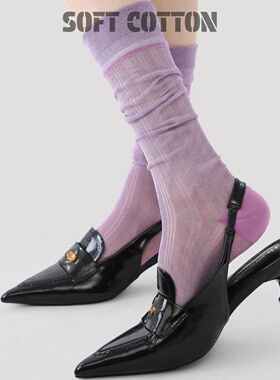 袜子女长筒春夏季薄款超薄透气卡丝堆堆袜浅紫色及膝高筒小腿袜
