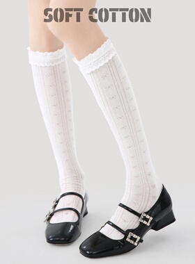 白色蕾丝花边小腿袜女春夏季薄款网眼透气显瘦日系JK蝴蝶结堆堆袜
