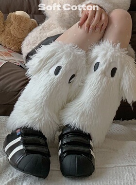 毛毛袜套女秋冬加厚保暖抗寒日系jk洛丽塔长筒白色小腿堆堆袜腿套