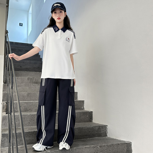 女大童夏季工装阔腿裤两件套