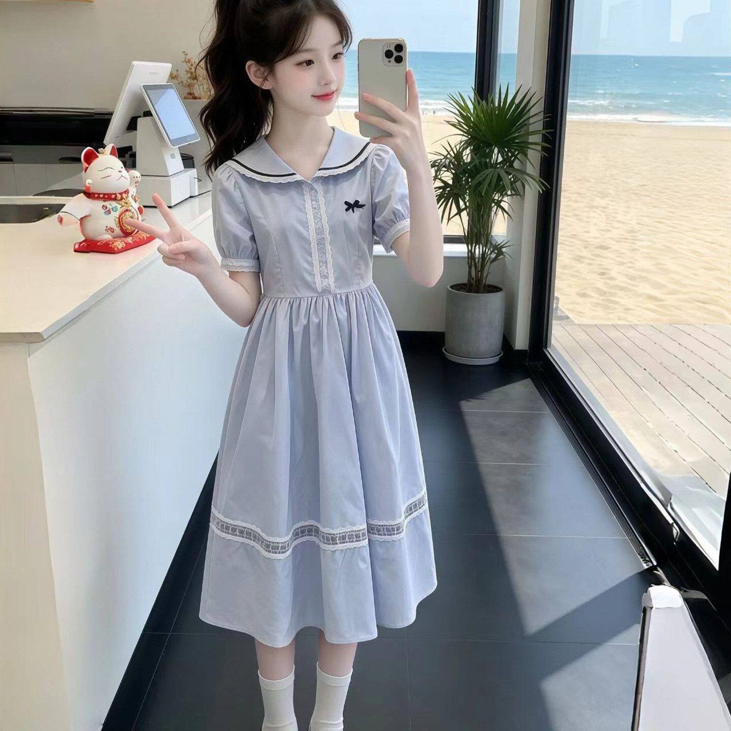 女童学院风连衣裙夏季2026新款儿童洋气裙女大童夏装时髦裙子