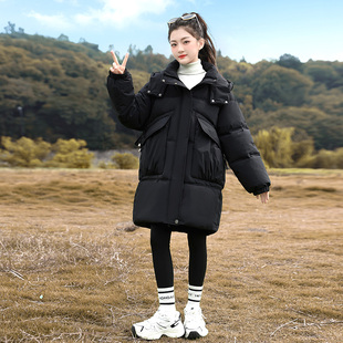 女大童棉服外套2025新款儿童洋气学生中长款棉衣女童冬季加厚棉袄