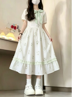 女大童法式碎花蝴蝶结连衣裙夏