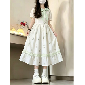 女大童法式碎花蝴蝶结连衣裙夏