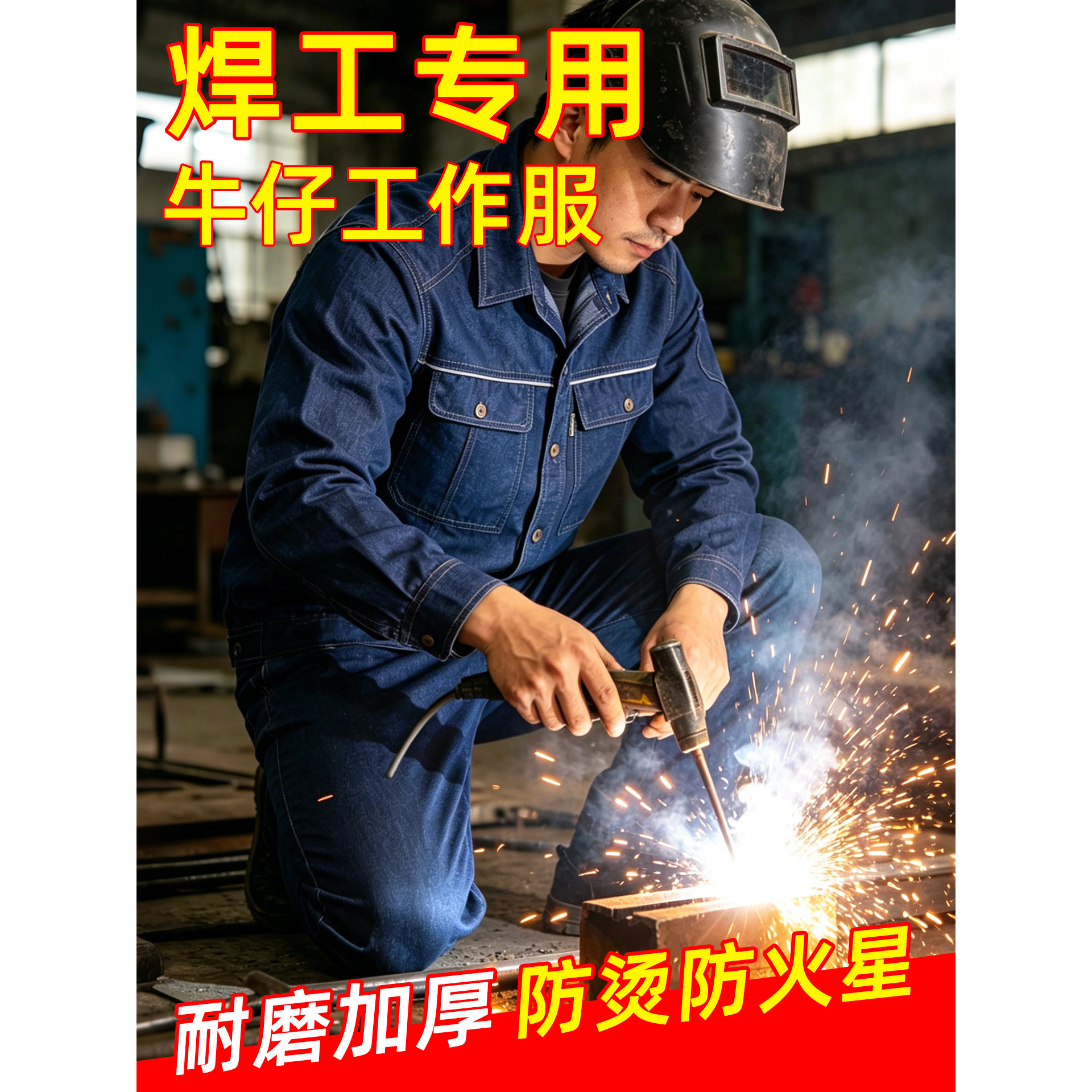 电焊工作服焊工防烫套装加厚耐磨牛仔防护劳保服新款干活工装制服