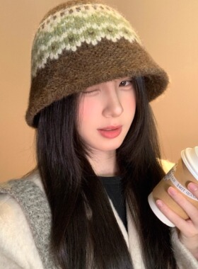 费尔岛风提花针织渔夫帽