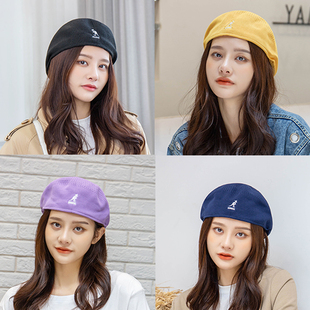 袋鼠kangol贝雷帽女秋冬羊毛百搭复古日系画家帽潮ins反戴帽子男