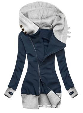 Hooded zipper color blocked warm and thick hoodie with