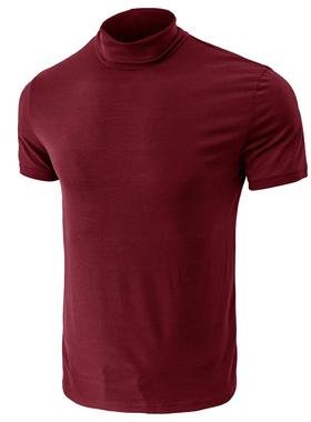Men's T-shirt with high collar base, men's short sleeved