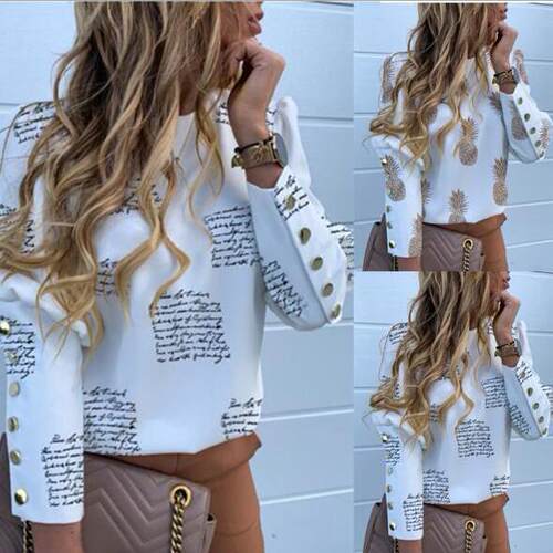 Long sleeved pineapple printed shirt for women, women's