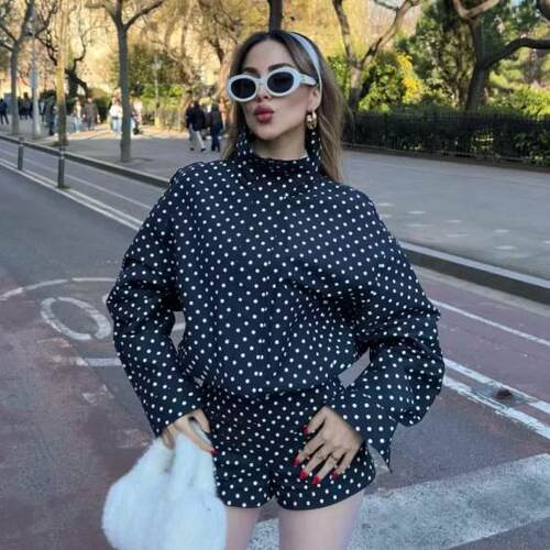 Women's polka dot jacket, jacket, shorts set