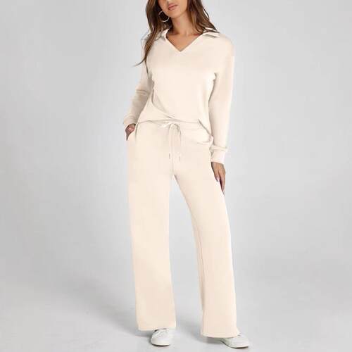 Long sleeved top paired with drawstring elastic waistband