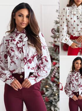 Women's shirt printed long sleeved tie 女装衬衫印花长袖领带