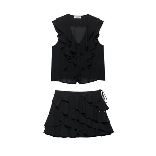 Stacked decorative shirt, skirt, and pants