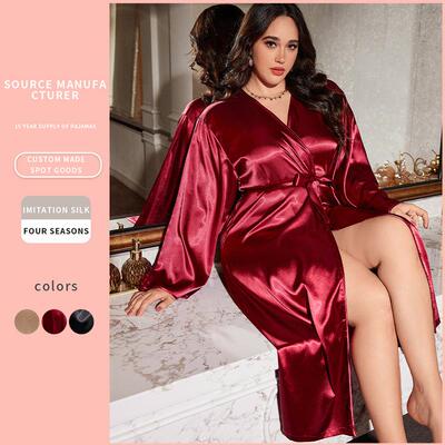 Ice silk bathrobe season thin sleepwear women's home wear