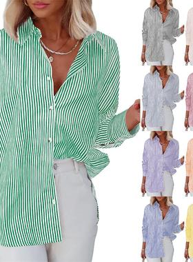 Women's striped shirt long sleeved collared office work
