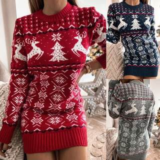 Sweater Tight Theme Jacquard Long sleeved Knitted Dress