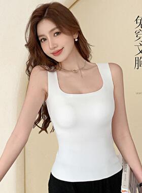 Square neck ice silk camisole vest for women, worn on the