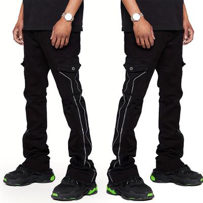 Men's denim workwear straight leg pants with elastic patch
