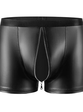Men's soft matte shiny leather flat angle pants, open cut