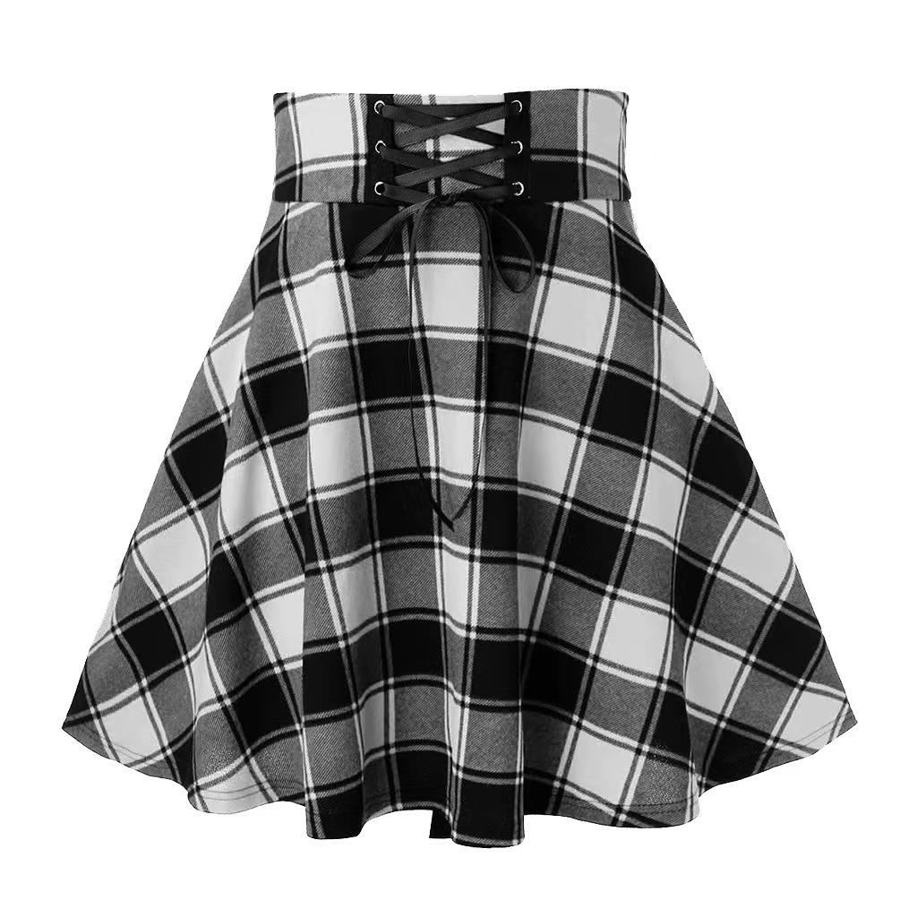 Plaid lace up skirt 格纹系带半身裙