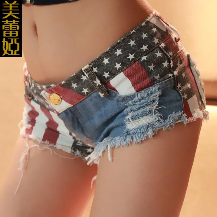 Women's low rise jeans and denim shorts with holes图片