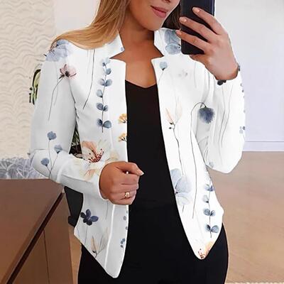 Stand collar long sleeved printed suit jacket for