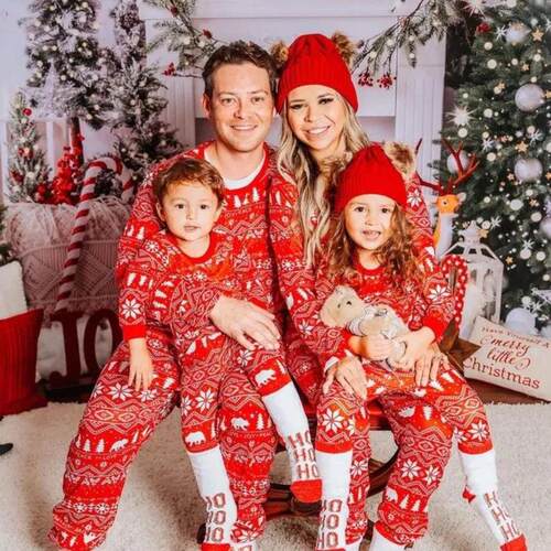 Family Home Parent Child Set Printed Pajamas Long Sleeve